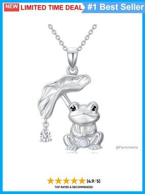 925 Sterling Silver Frog Pendant Necklace Lab Grown Diamond White Opal 18+2"